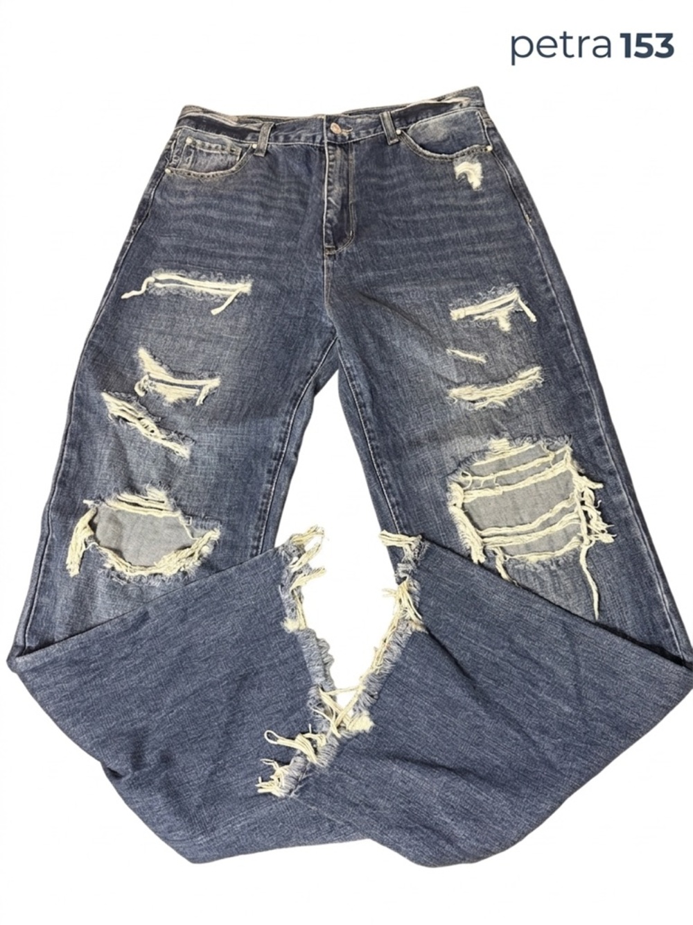 Petra 153 high rise wide leg distressed jeans size 13